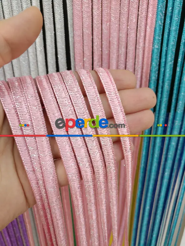 Pembe Rengi İp Perde İpek Koza Serisi- Pembe-gümüş