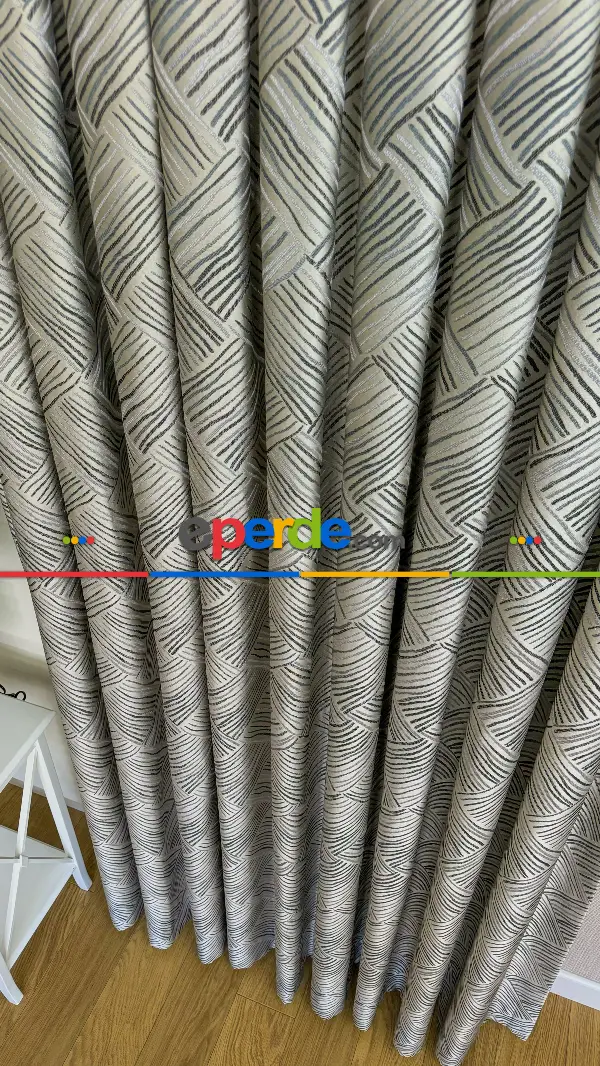 Gri / Petrol Yeşil Çizgili Desen Premium Jakar Dokuma Fon Perde