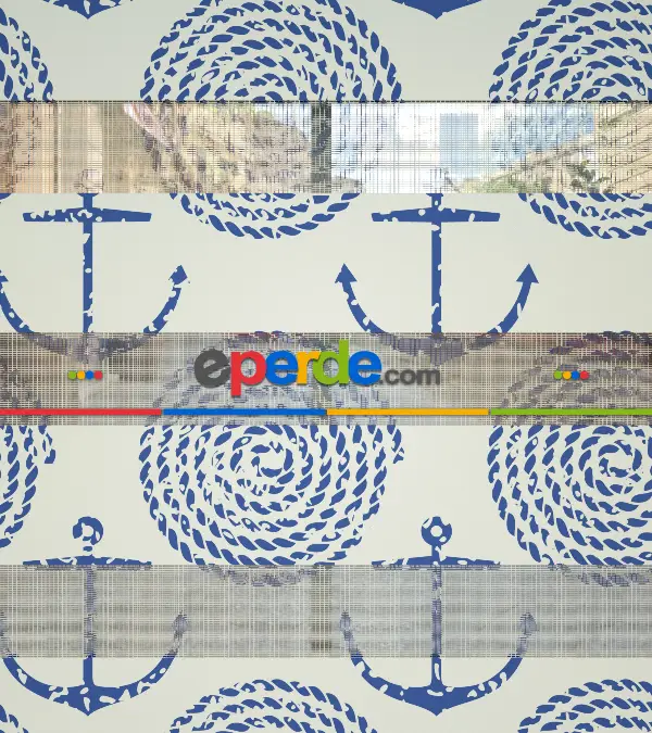 Bebek Odası Zebra Perde - Çapa Baskılı Zebra Perde- Mavi-Beyaz