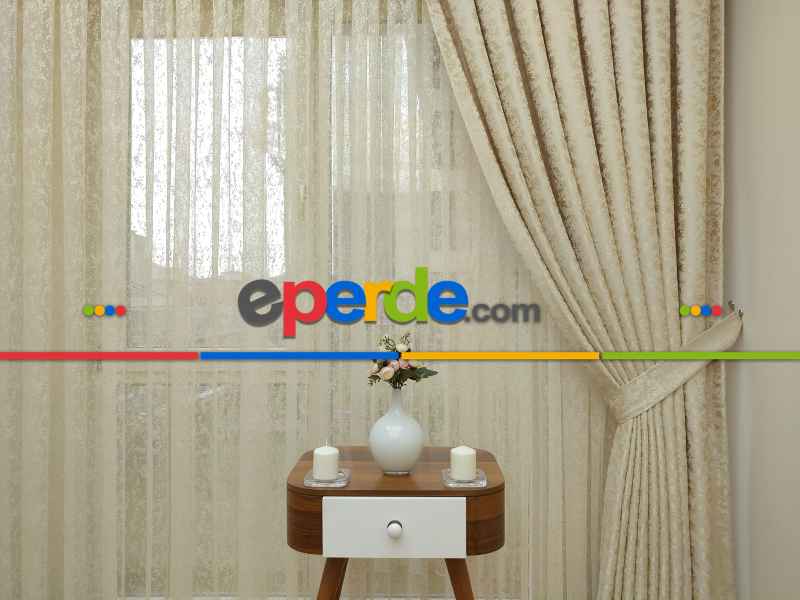 Açık Bej Duz Jakar Fon Perde (180)- Bej