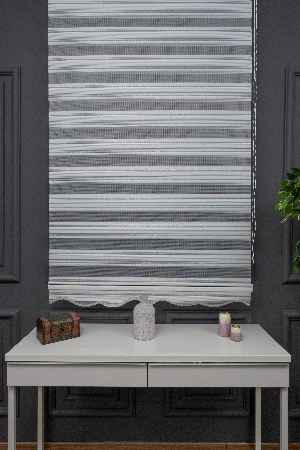 Mavi Krem Gümüş Simli Plise Zebra Perde