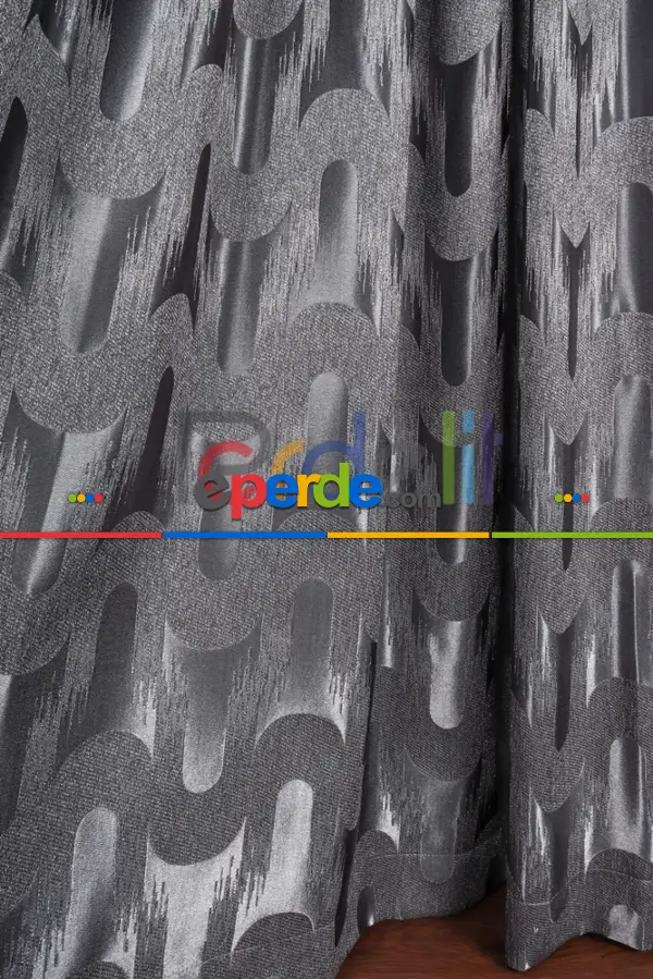 Avantgarde Antrasit Dalgalar Desenli– Modern Jakar Dokuma Fon Perde