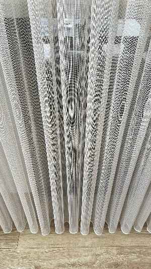 % 50 İndirimli Hazır Ürün -çizgili Düz Tül Perde - Krem Rengi - Ütü İstemez