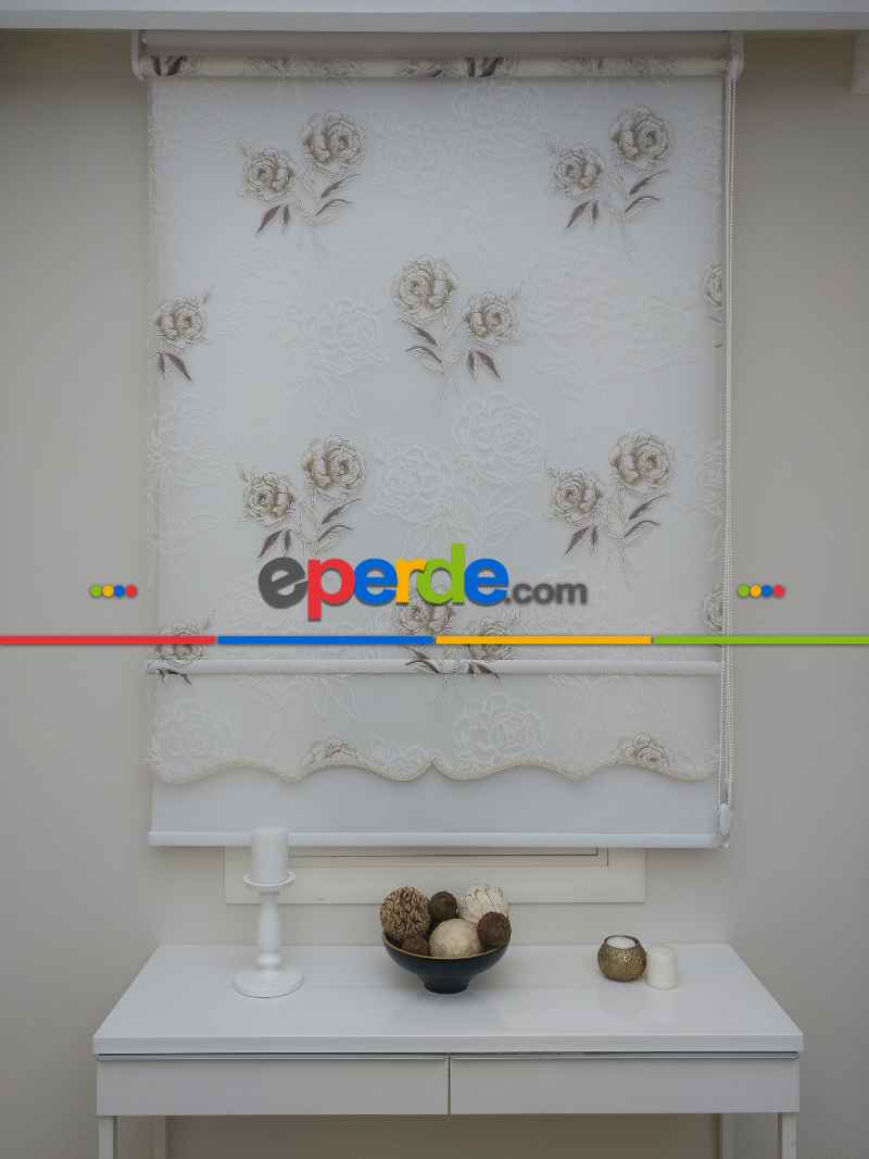 Mutfak Tül Stor Perde - Çiftli Sistem- Kahverengi