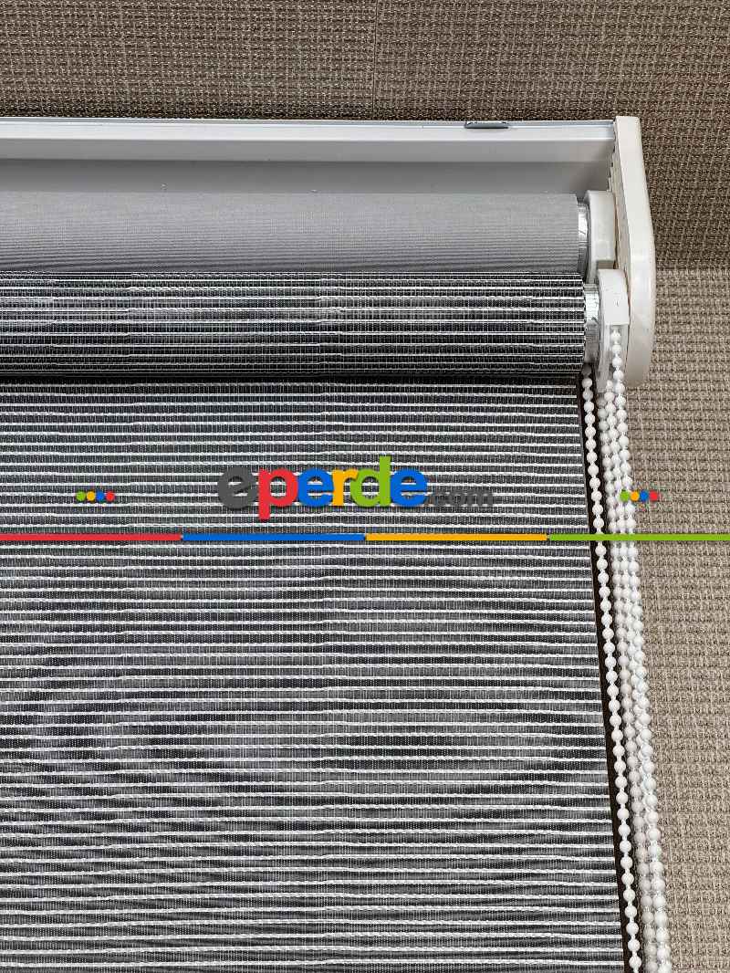 Gri Çiftli Sistem Tül Stor Perde, Standart Metal Kasalı Yüksek Kalite Kornişe Kolay Montaj Seçenekli