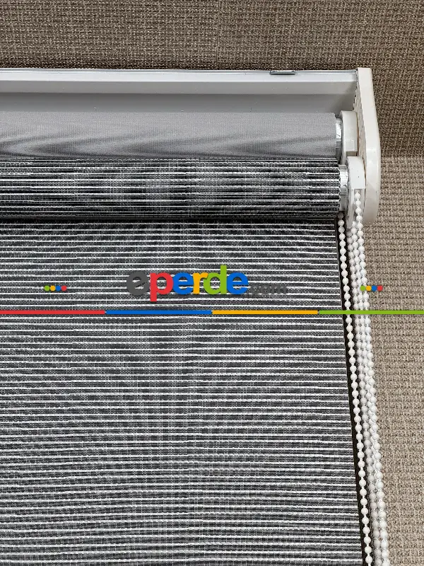 Gri Çiftli Sistem Tül Stor Perde, Standart Metal Kasalı Yüksek Kalite Kornişe Kolay Montaj Seçenekli