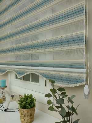 Zebra Perde - Degrade Renk Geçişli Pileli Zebra Perde- Mavi-bej-mavi Doymamış-mavi Grimsi