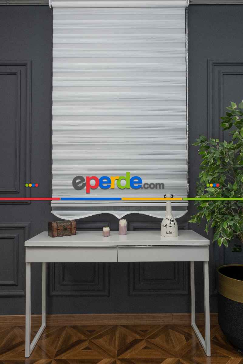 60x200 Hazır Beyaz Dar Plise Zebra Perde