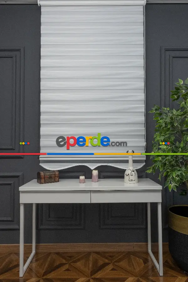 60x200 Hazır Beyaz Dar Plise Zebra Perde