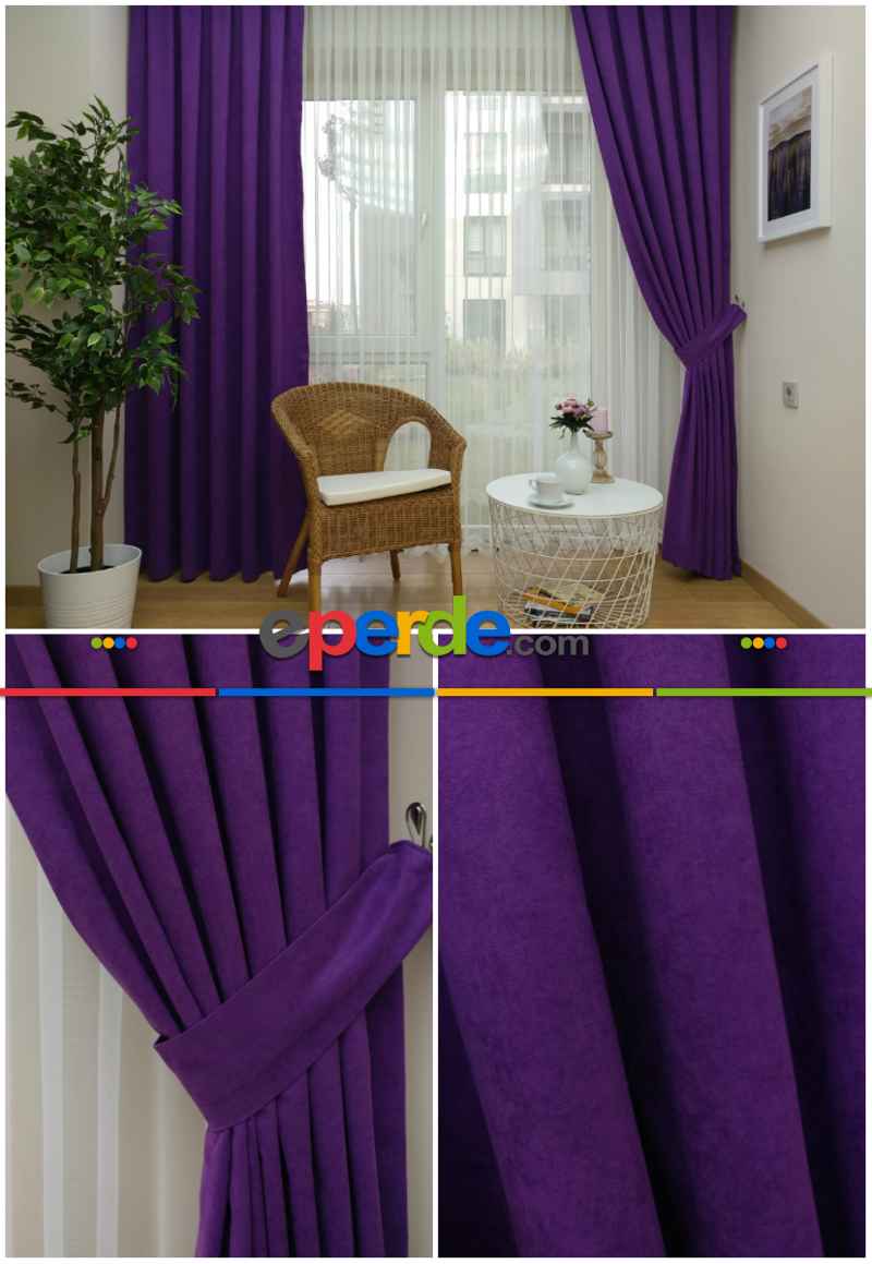 Mor Düz Fon Perde - Mor