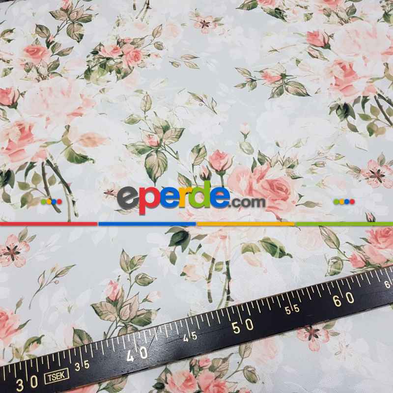 Çiçek Desenli Fon Perde Evm444 - Kumaşı Kalındır Duck Bezi Değildir.- Yeşil-Pembe