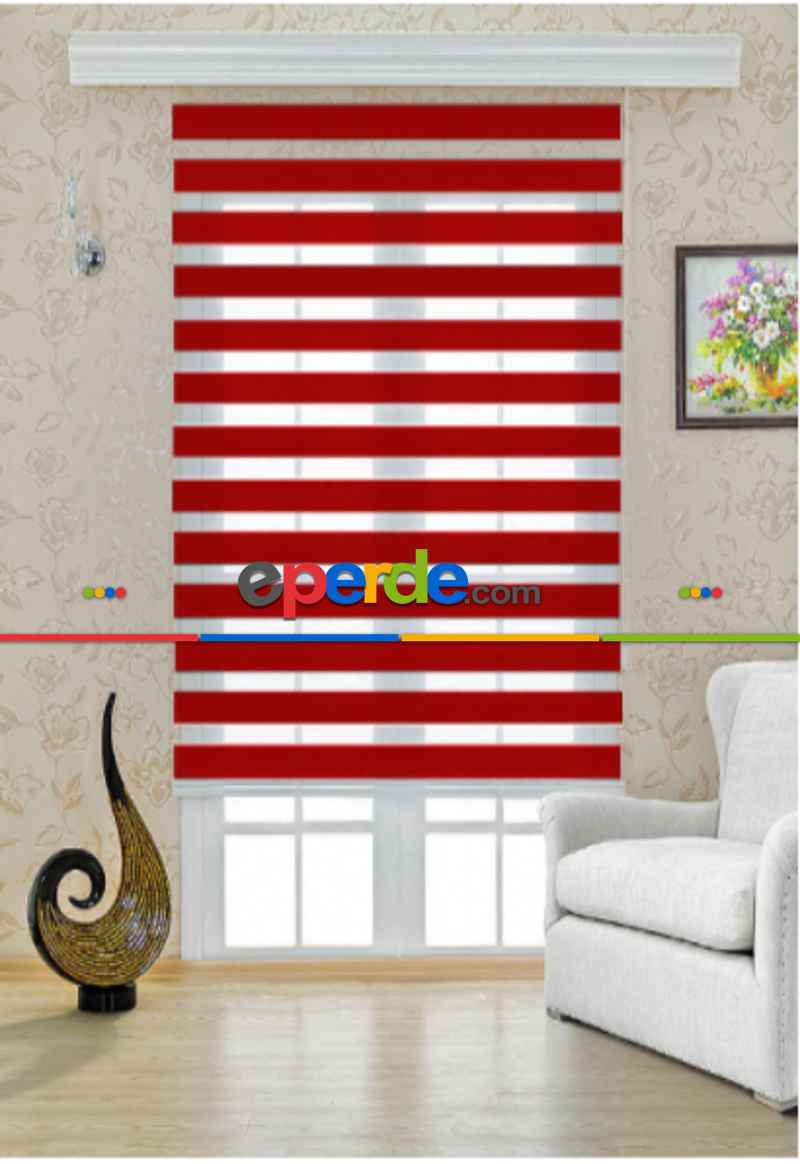 Mutfak - Taş Perde Bayrak Kırmızı Zebra Perde