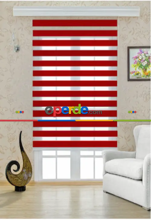 Taş Perde Bayrak Kırmızı Zebra Perde