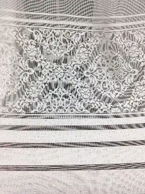 Enine Çizgili Desenli Tül Perde- Ekru
