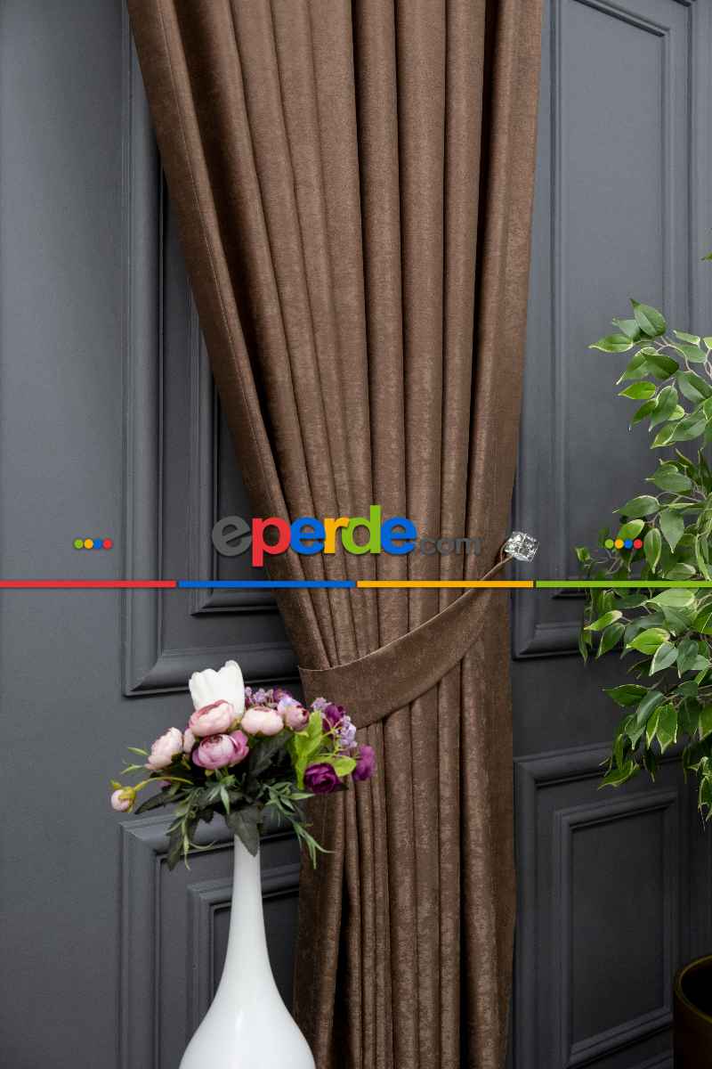 Salon - Soft Sütlü Kahve Fon Perde Dökümlü En - Sütlü Kahve