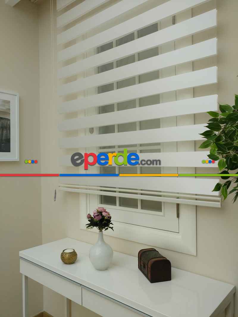 Oturma Odası - Zebra Perde- Ekru Renk Bambu Zebra Perde (kalın Zeminli)- Ekru