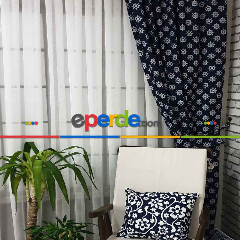 Marin Serisi Çapa Desenli Fon Perde Evm1512-6 Kumaşı Kalındır Duck Bezi Değildir- Lacivert