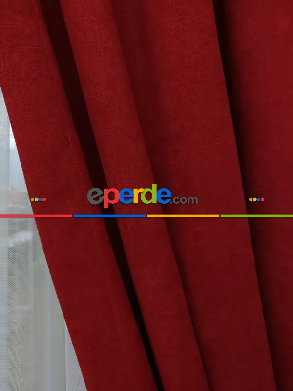 Kırmızı Düz Fon Perde - Kırmızı