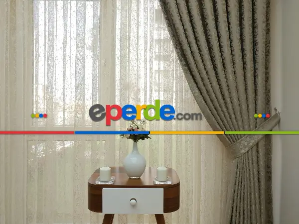 Yatak Odası - Toprak Rengi Duz Jakar Fon Perde - Kahverengi