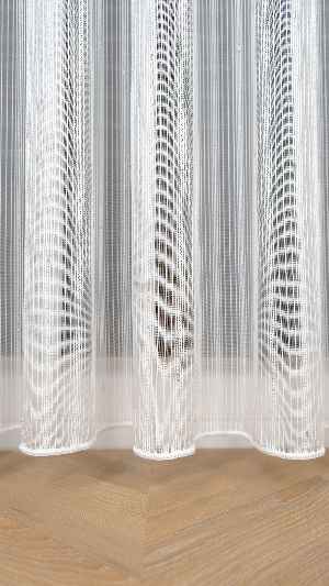 Ekru Zincir Çizgilli Gümüş Simli Tül Perde