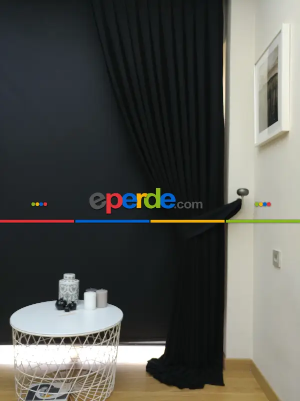 Siyah Düz Renk Dökümlü Fon Perde (150)- Siyah