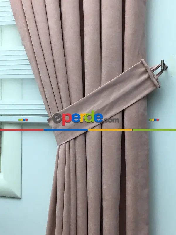 Pudra Pembe Düz Fon Perde (280 Eninde)- Pembe Pudra Pembe