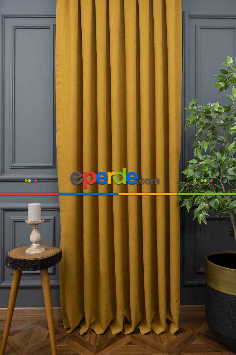 Koyu Sarı Düz Fon Perde En Dökümlü Fon Perde