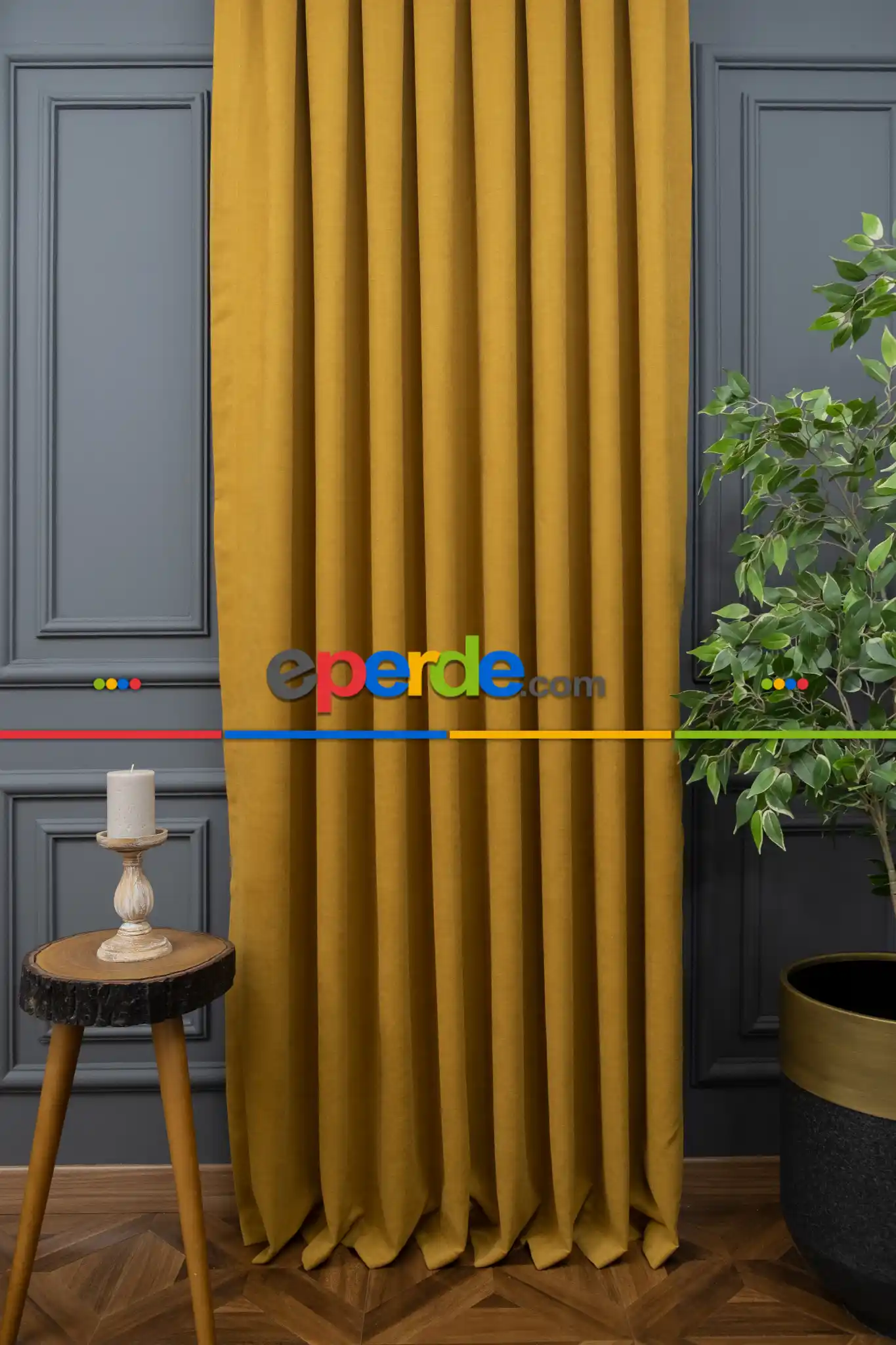 Koyu Sarı Düz Fon Perde En Dökümlü Fon Perde