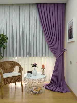 Keten Mor Renk Düz Fon Perde- Lila Koyu Lila