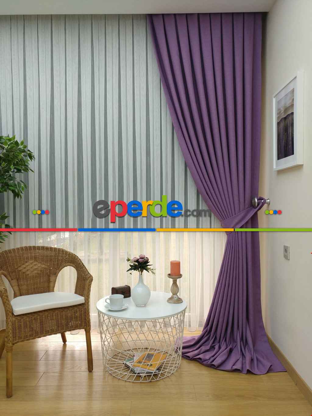 Keten Mor Renk Düz Fon Perde- Lila Koyu Lila