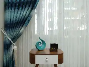 Salon Fon Perde - Fon Perde Turkuaz Damask Desenli(fon Demiri Hediyeli)- Turkuaz