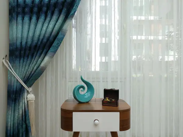 Salon Fon Perde - Fon Perde Turkuaz Damask Desenli(fon Demiri Hediyeli)- Turkuaz