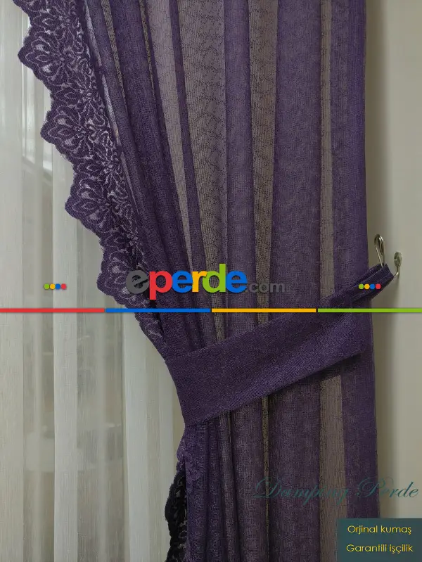 Mor Örme Tül Fon Perde- Mor