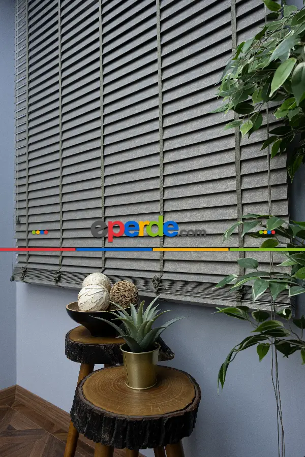 50 Mm Ahşap Jaluzi Perde - Kurdelalı- Haki