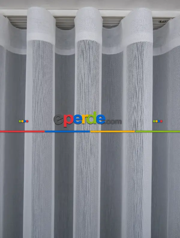 Çizgili Ekru Renkli 1.sınıf Kalite S Pile Bambu Tül Perde