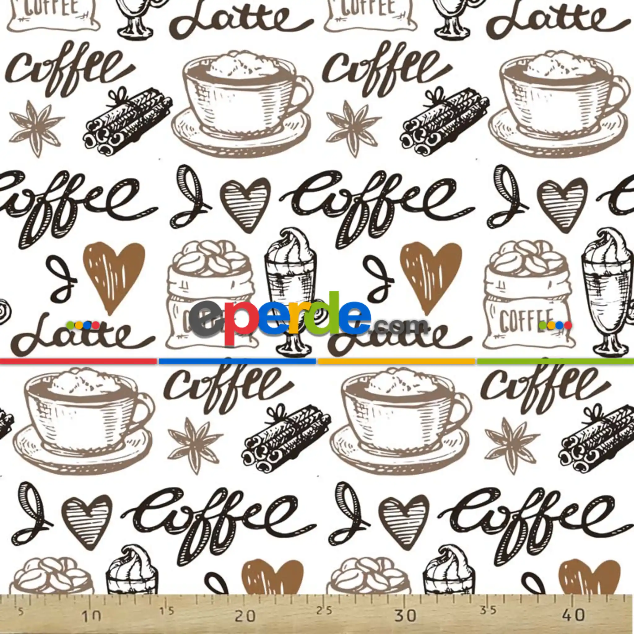 Kahve Fincan Desenli Fon Perde Evm821 Kumaşı Kalındır Duck Bezi Değildir- Siyah-Beyaz