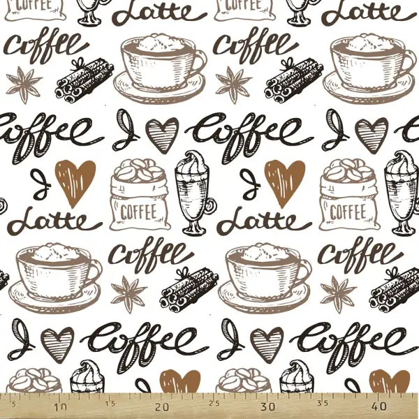 Kahve Fincan Desenli Fon Perde Evm821 Kumaşı Kalındır Duck Bezi Değildir- Siyah-Beyaz