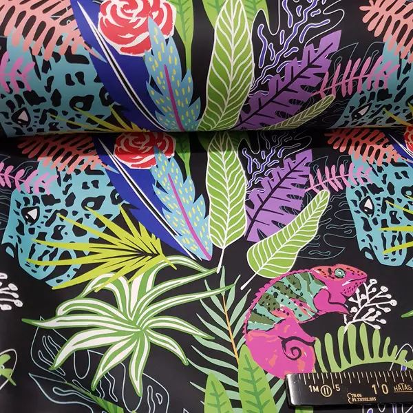 Tropikal Desenli Fon Perde Evm332 -t - Kumaşı Kalındır Duck Bezi Değildir.- Siyah-Yeşil-Mavi-Mor-Çok Renkli