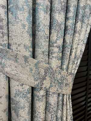 Patinedesenli Petrol Turkuaz Yeşili Desenli Jakar Fon Perde (285 En)- Gri-füme-antrasit-petrol Mavisi