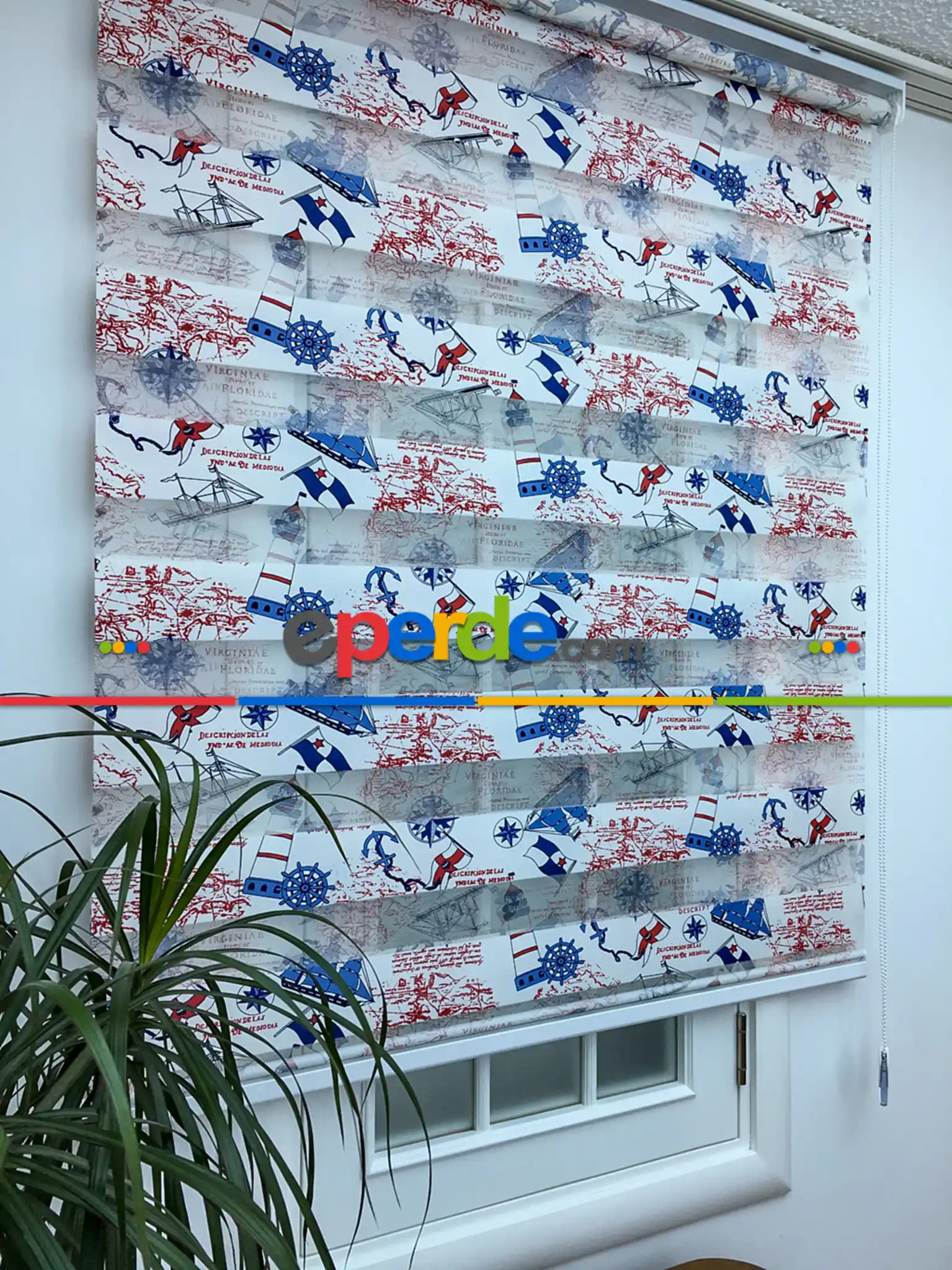 Zebra Perde- Gemi Baskılı Zebra Perde- Mavi