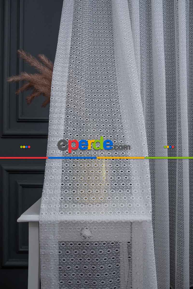 Taç Tül Perde - Dantella Tül Perde - Ütü İstemeyen Tül - Örme Delikli Tül - Spor Desenli Tül