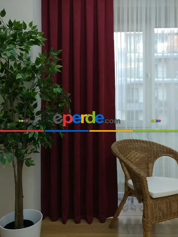 Bordo Düz Fon Perde - Bordo