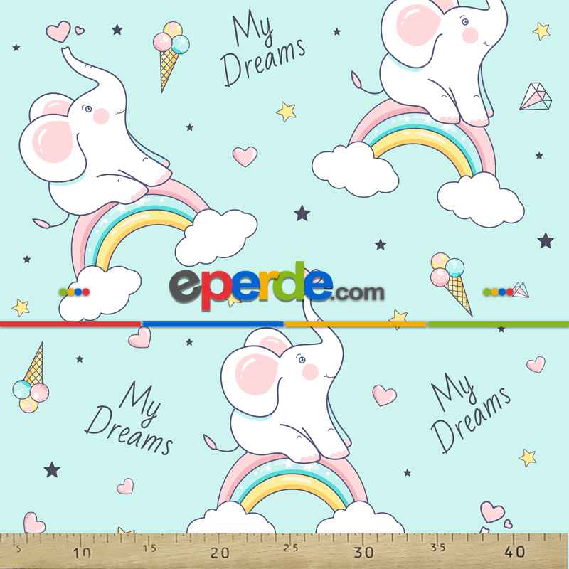 Yavru Fil Desenli Fon Perde Evm808 Kumaşı Kalındır Duck Bezi Değildir- Sarı-Beyaz-Pembe Açık