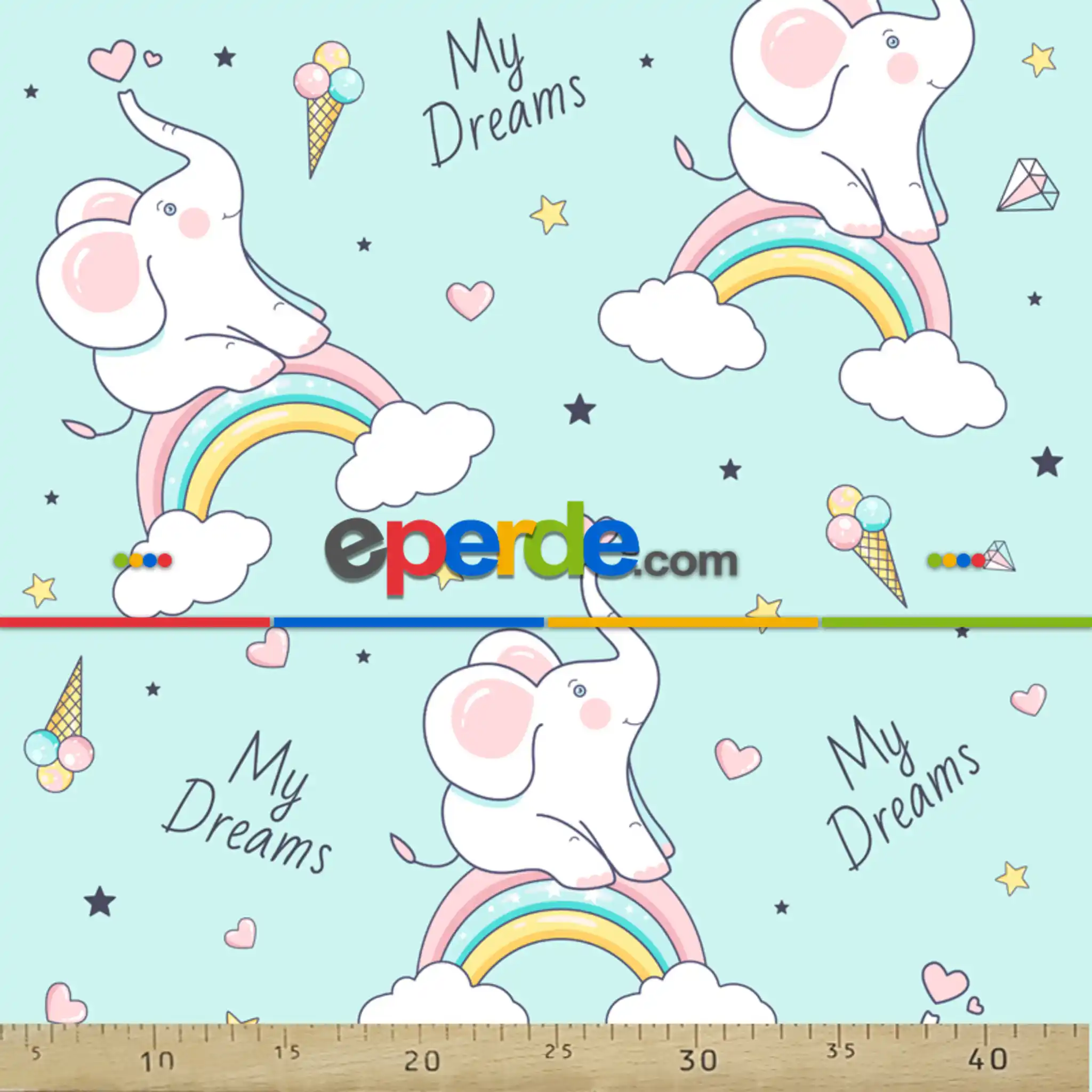 Bebek Odası Fon - Yavru Fil Desenli Fon Perde Evm808 Kumaşı Kalındır Duck Bezi Değildir-  Çok Renkli 2