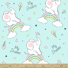 Yavru Fil Desenli Fon Perde Evm808 Kumaşı Kalındır Duck Bezi Değildir- Sarı-Beyaz-Pembe Açık