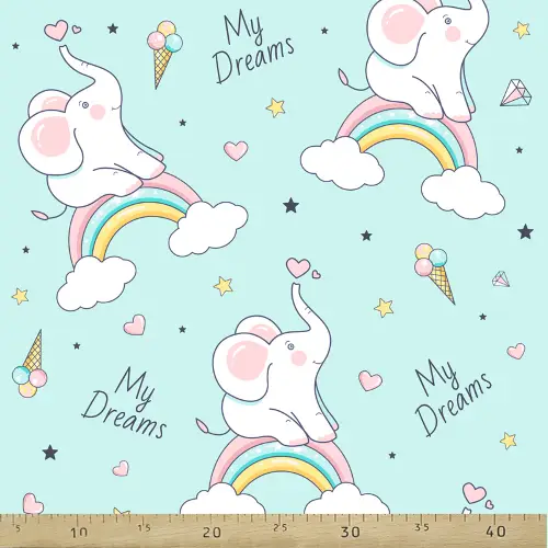 Yavru Fil Desenli Fon Perde Evm808 Kumaşı Kalındır Duck Bezi Değildir- Sarı-Beyaz-Pembe Açık