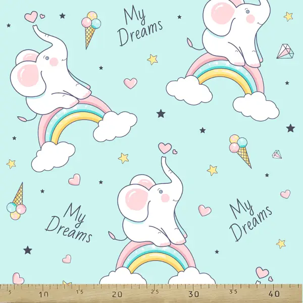 Bebek Odası Fon - Yavru Fil Desenli Fon Perde Evm808 Kumaşı Kalındır Duck Bezi Değildir-  Çok Renkli 2