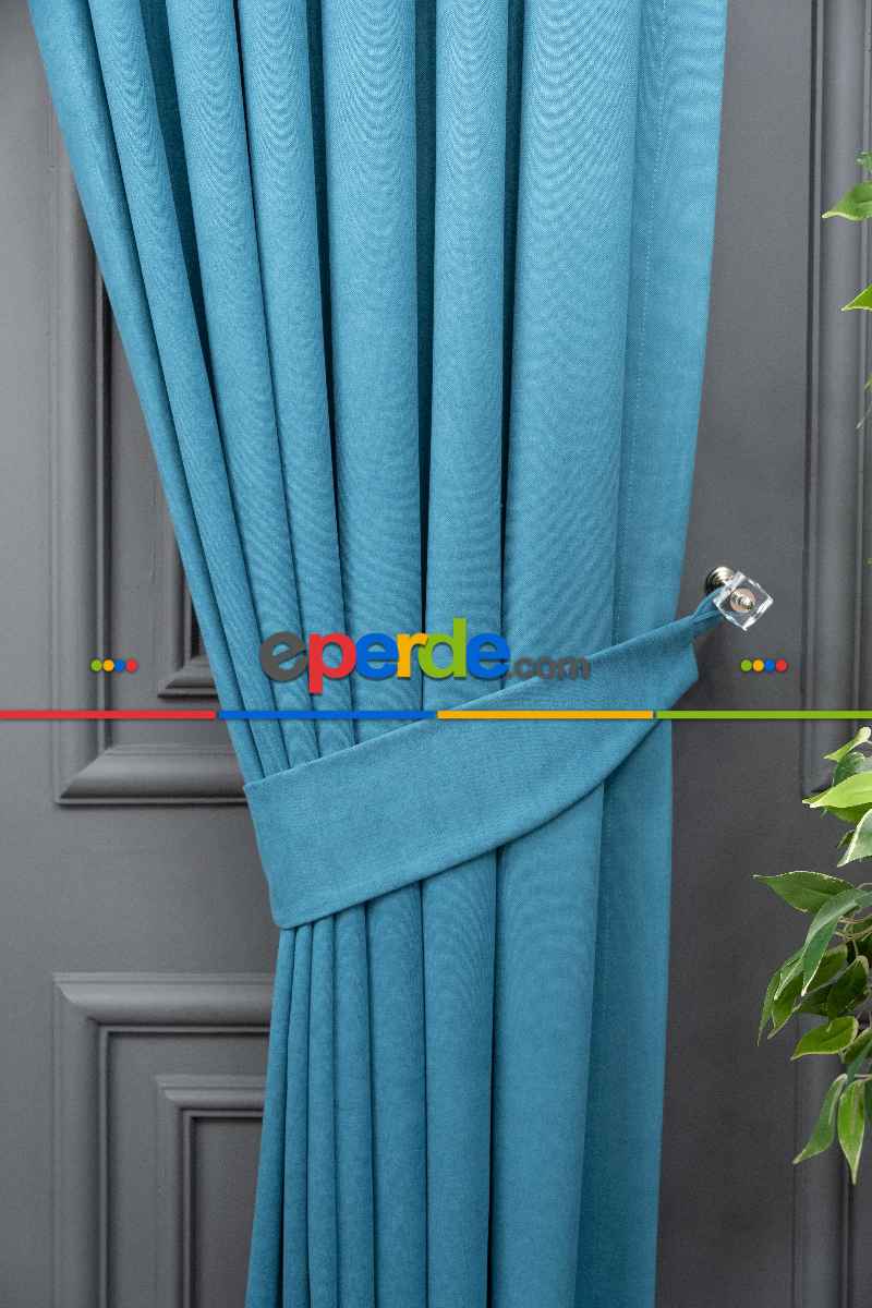 Açık Petrol Rengi Düz Fon Perde En Dökümlü Fon Perde