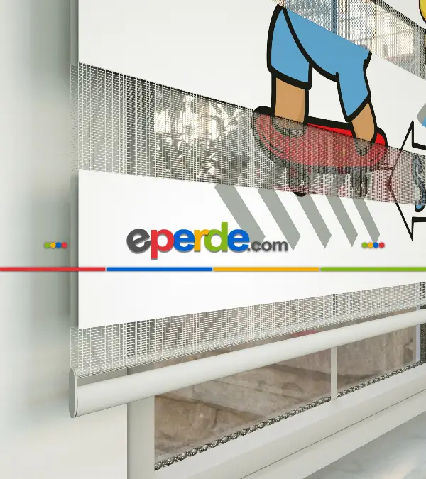 Sevimli Ayıcık Desenli Özel Baskılı Zebra Perde- Çok Renkli