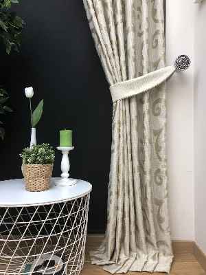 Salon Perdesi - Krem Şal Desenli Jakar Fon Perde (geniş En:280 Kumaş)- Krem